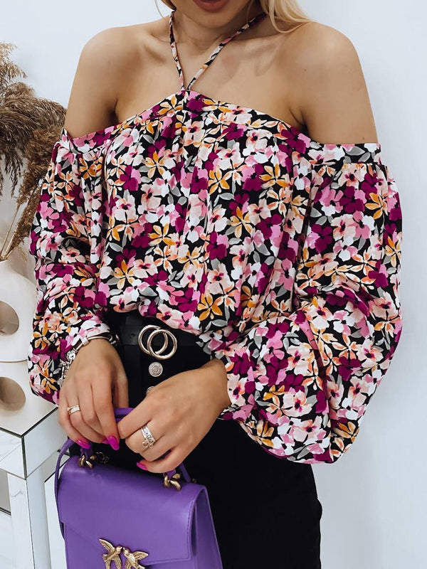 Women's Blouses Printed One-Shoulder Long Sleeve Blouse