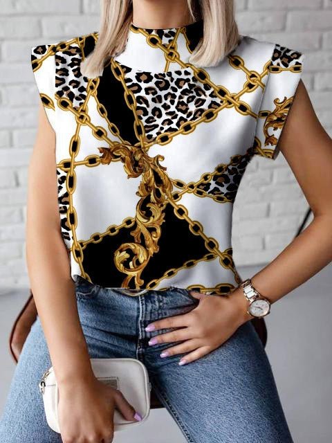 Women's Blouses Simple Print Short Sleeve Blouse