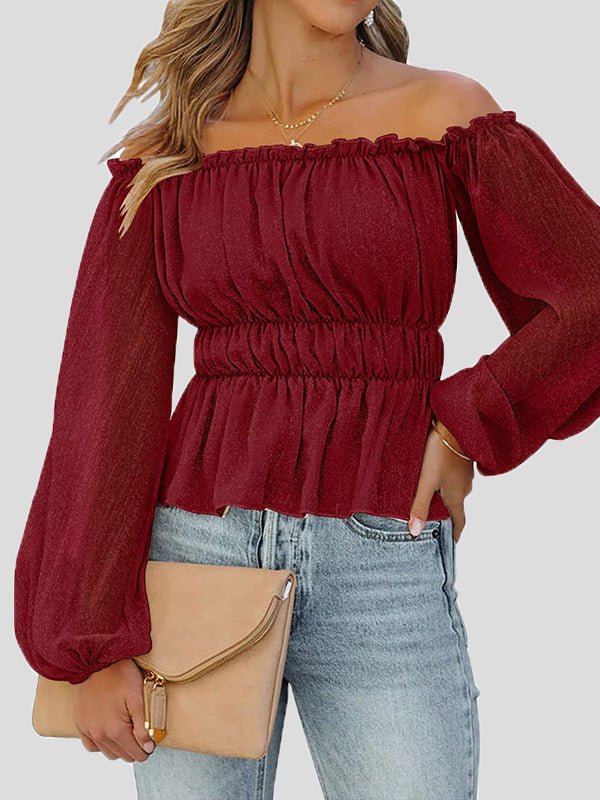 Women's Blouses Solid One-Shoulder Long Sleeve Blouse