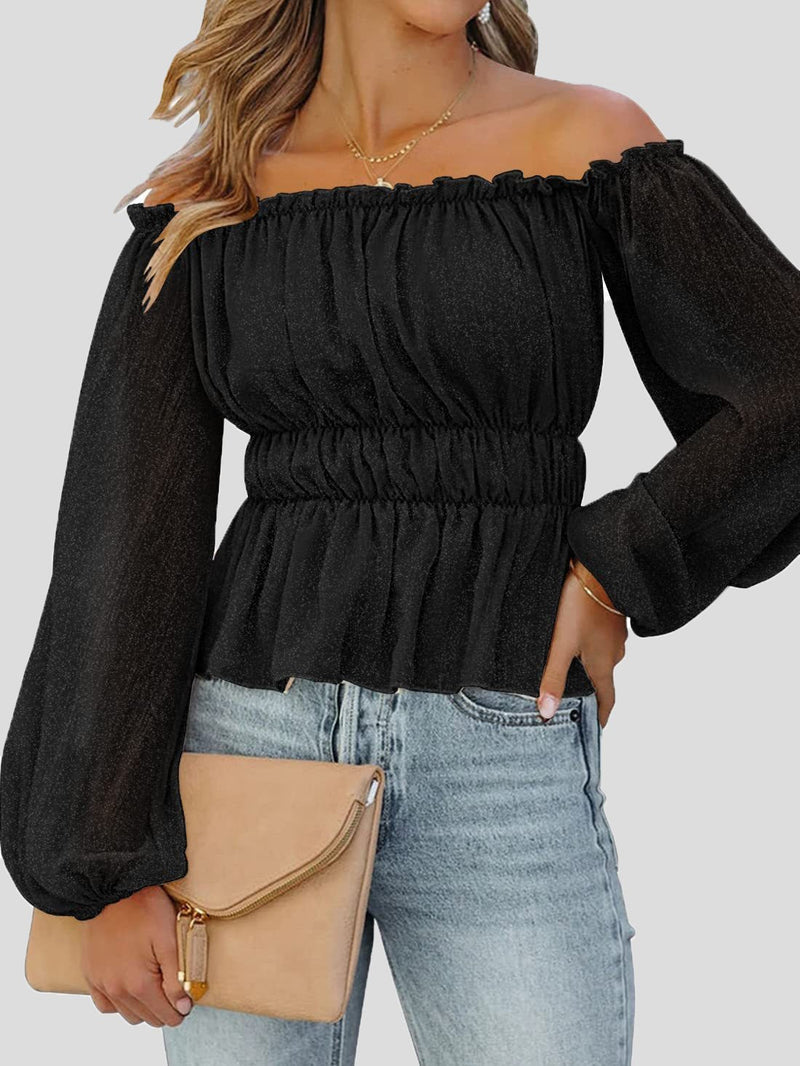 Women's Blouses Solid One-Shoulder Long Sleeve Blouse