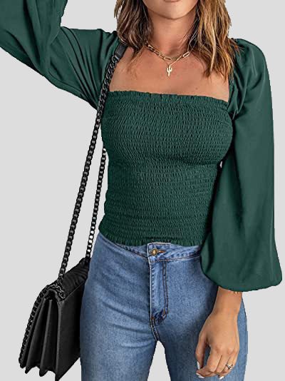 Women's Blouses Square Neck Long Sleeves Slim Blouse