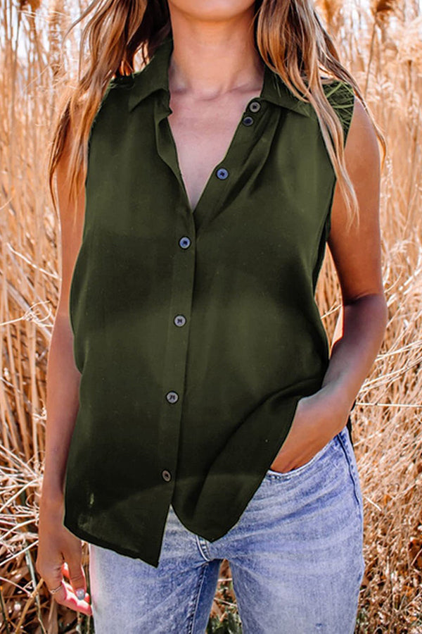 Button Down Sleeveless Blouse