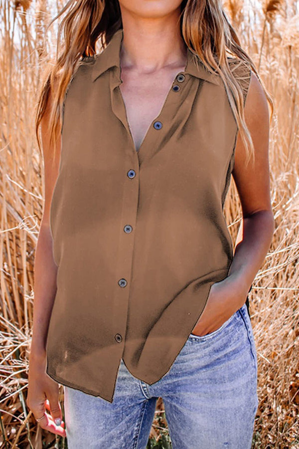 Button Down Sleeveless Blouse