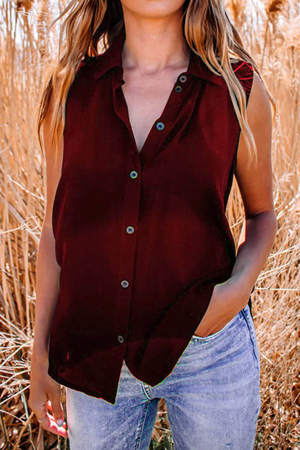 Button Down Sleeveless Blouse