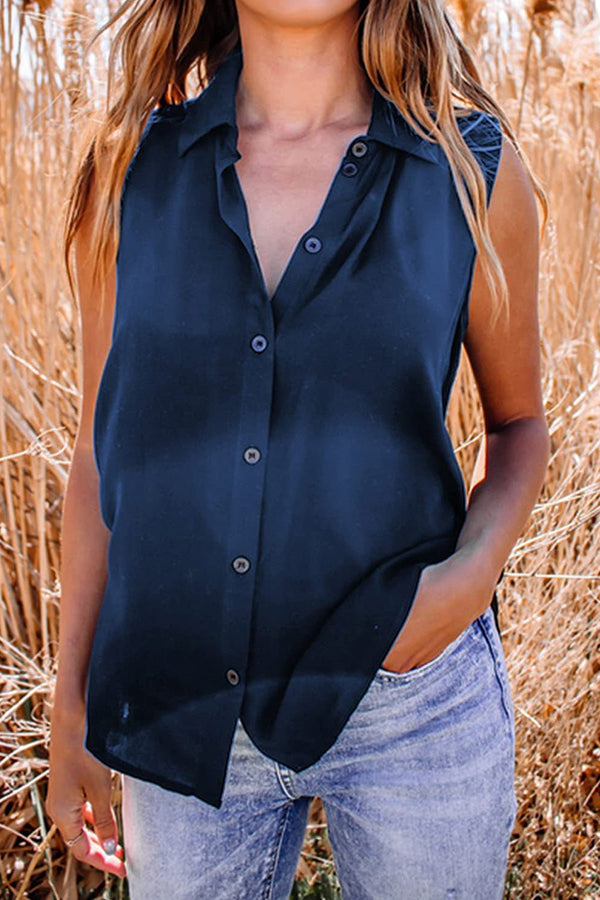 Button Down Sleeveless Blouse