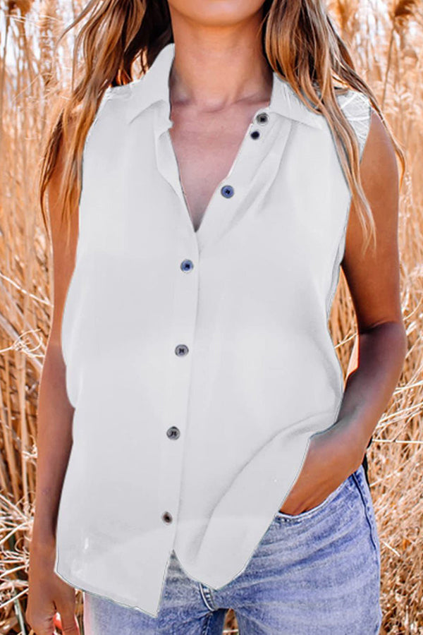 Button Down Sleeveless Blouse