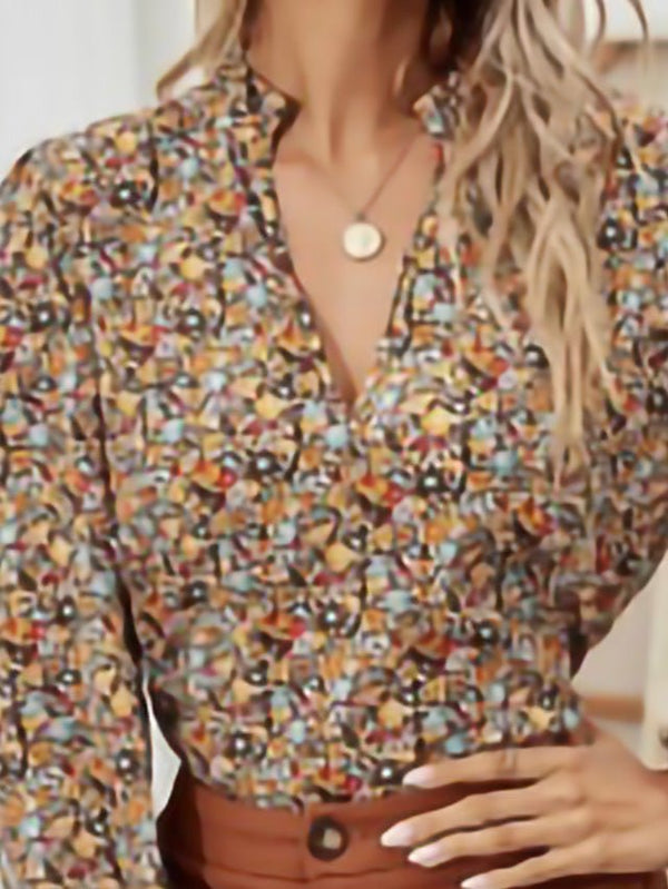 Women's Blouses V-Neck Floral Long Sleeves Blouse