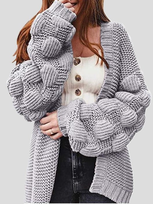 Women's Cardigans Loose Solid Cute Ball Sweater Cardigan