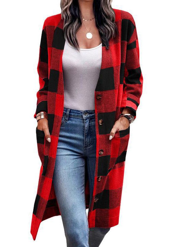 Women's Coats Plaid Single Breasted Pocket Coat