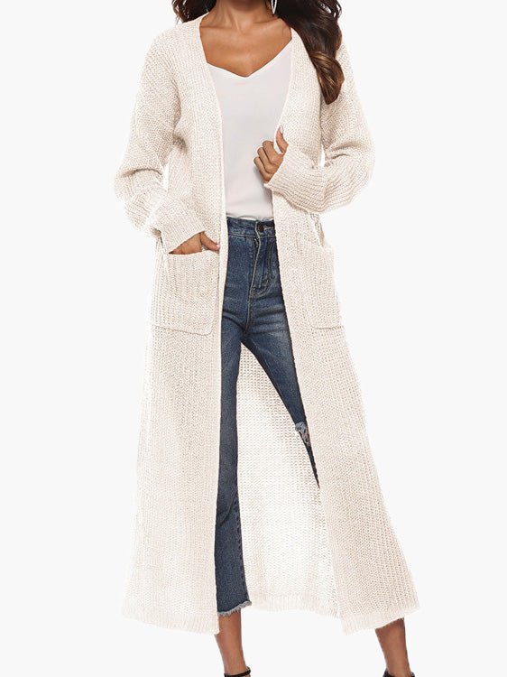 Women's Cardigans Solid Pocket Slit Long Sweater Cardigan