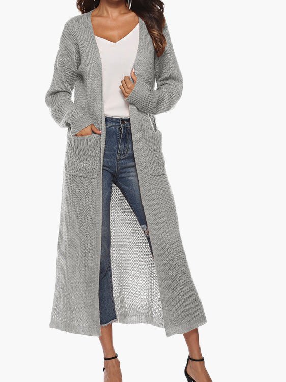 Women's Cardigans Solid Pocket Slit Long Sweater Cardigan