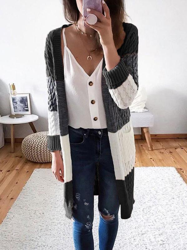 Striped Stitching Contrast Twist Sweater Cardigan