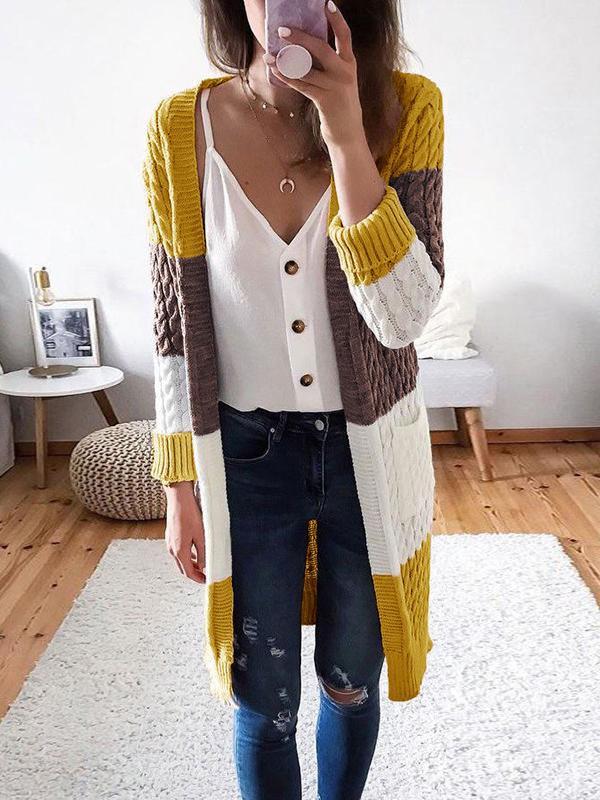 Striped Stitching Contrast Twist Sweater Cardigan