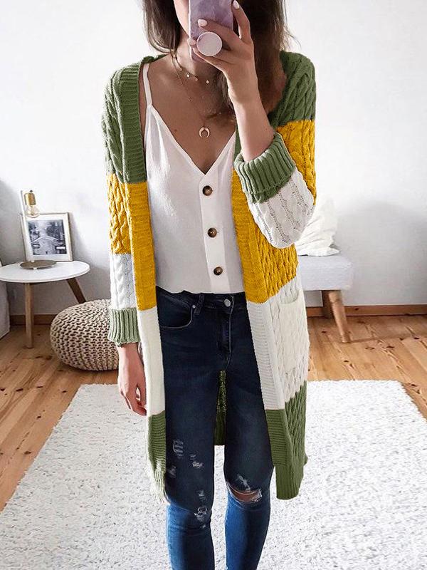 Striped Stitching Contrast Twist Sweater Cardigan