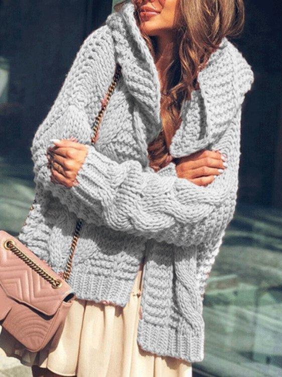 Thick Needle Padded Long Sleeve Hooded Cardigan