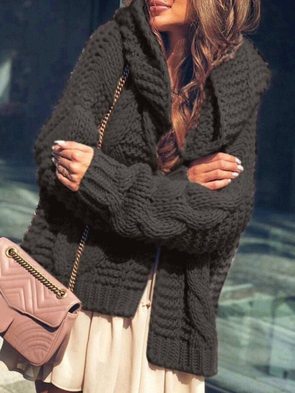 Thick Needle Padded Long Sleeve Hooded Cardigan