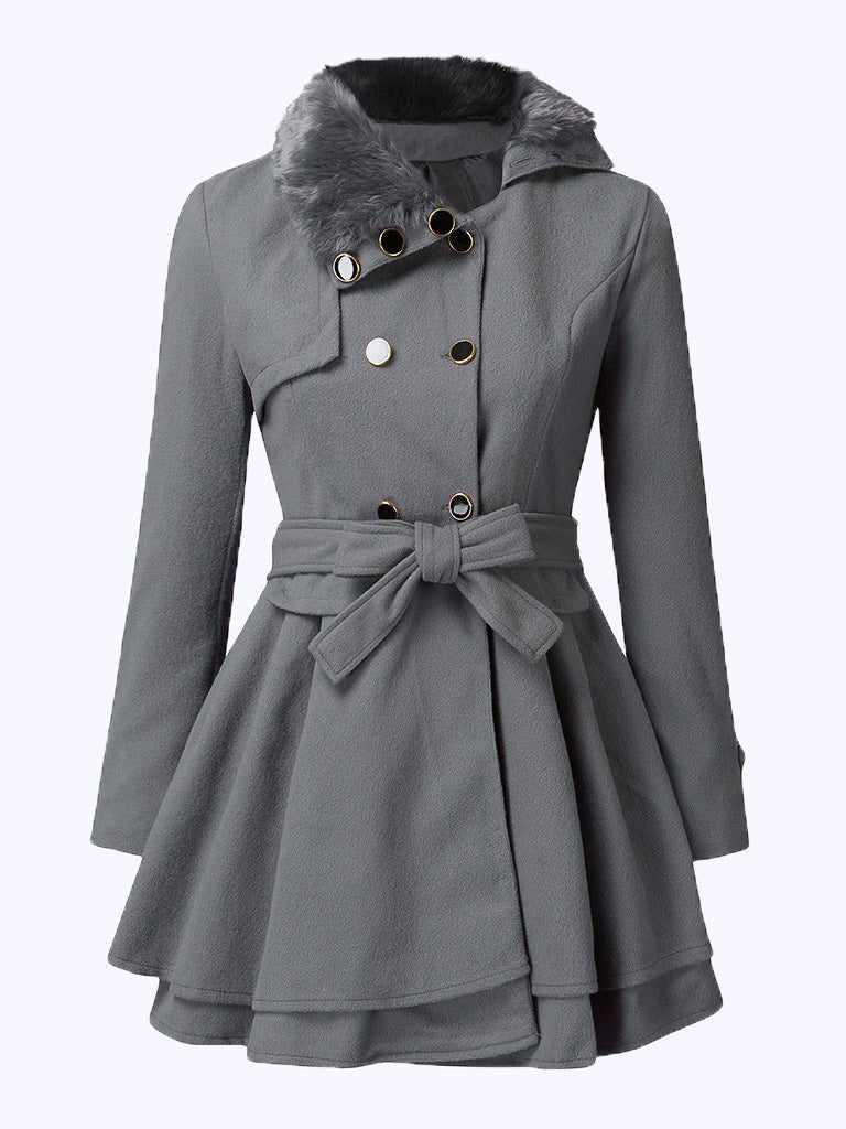 Women's Coats Double Breasted Lace-Up Slim Fit Long Wool Coat