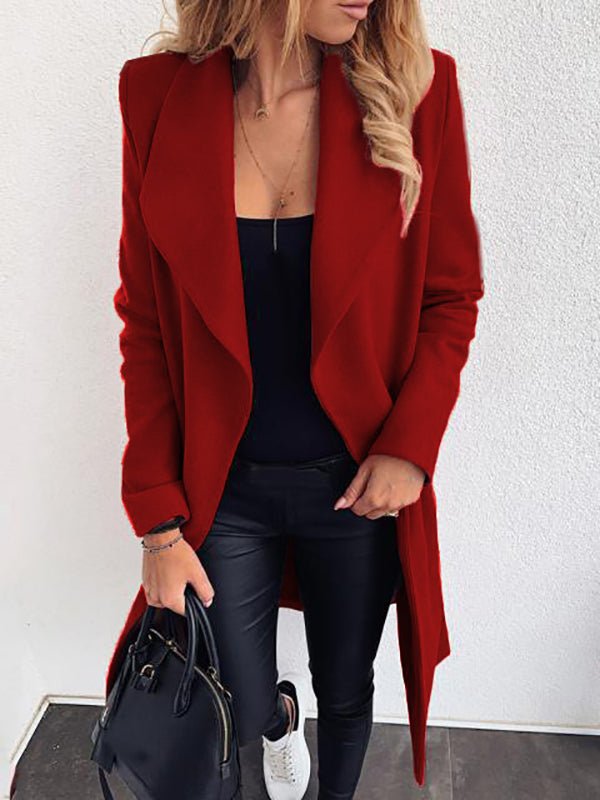 Women's Coats Fashion Lace Up Lapel Pure Wool Coat