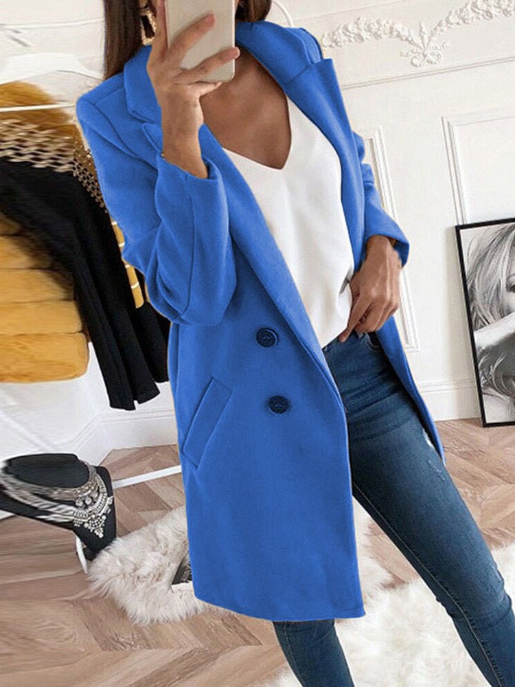 Women's Coats Lapel Fitted Woolen Long Sleeve Coat