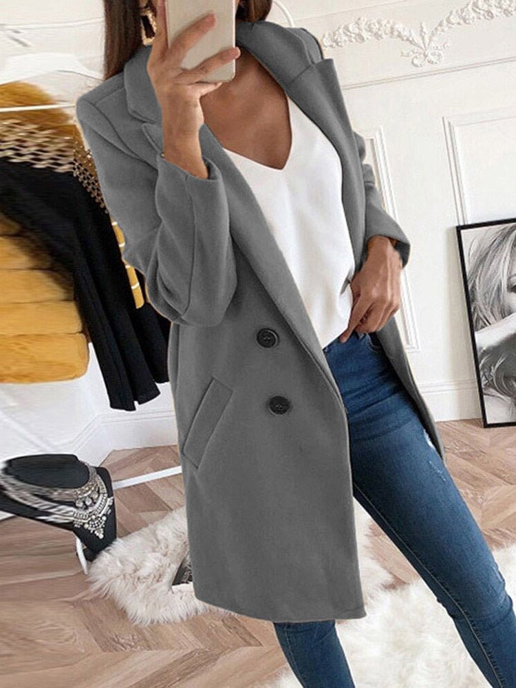 Women's Coats Lapel Fitted Woolen Long Sleeve Coat