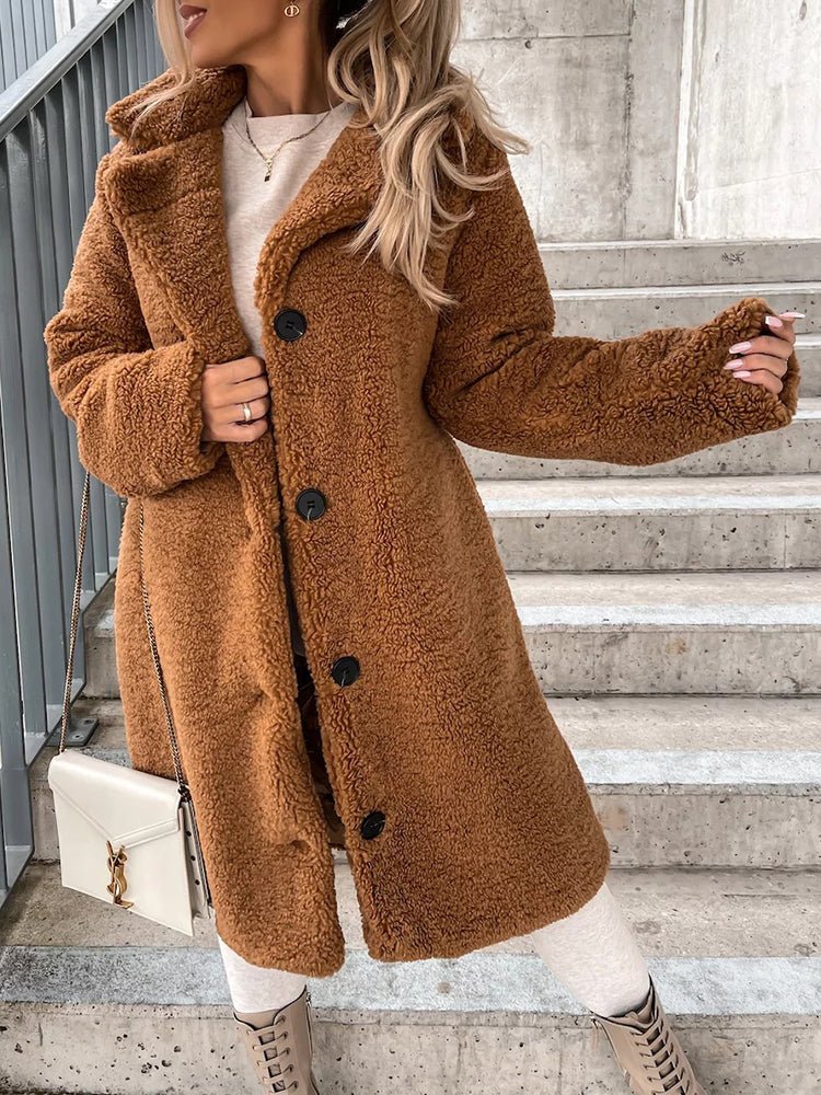 Women's Coats Lapel Long Sleeve Plush Long Coat