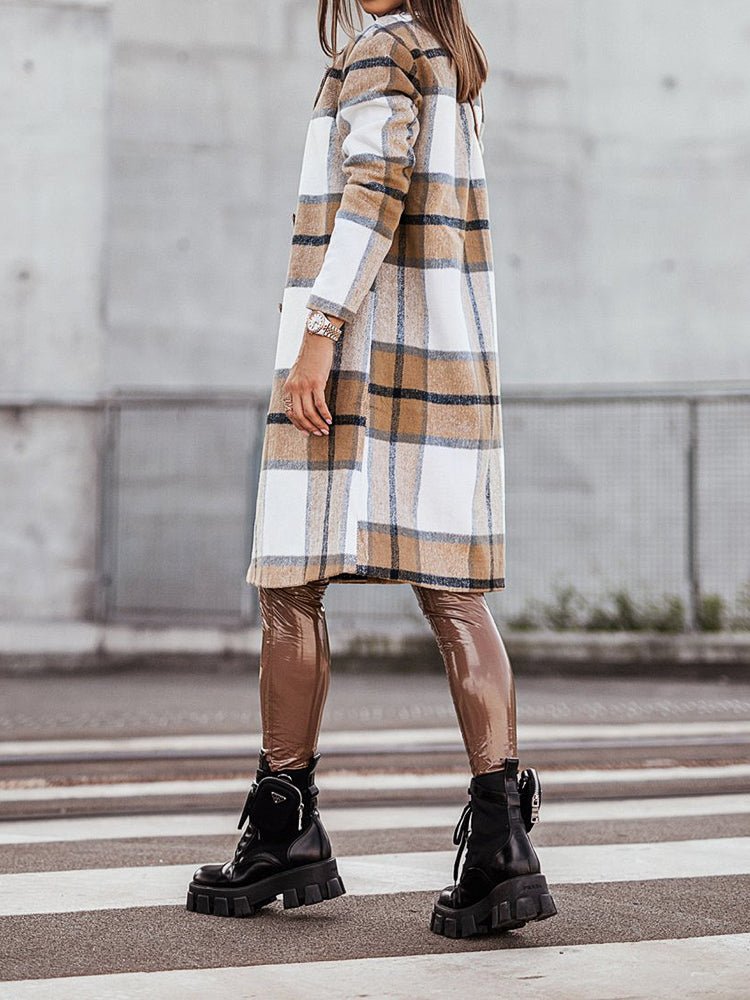 Women's Coats Lapel Plaid Print Wool Coat