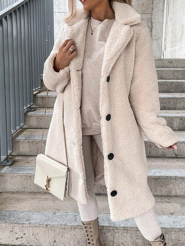 Women's Coats Lapel Single Breasted Long Sleeve Plush Long Coat