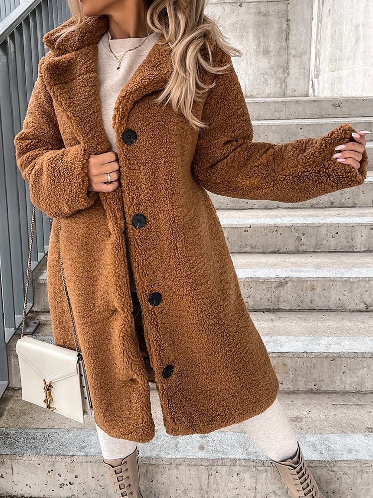 Women's Coats Lapel Single Breasted Long Sleeve Plush Long Coat