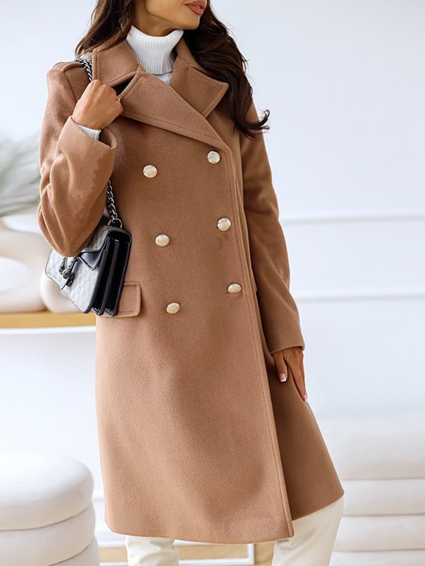 Women's Coats Simple Lapel Double Breasted Woolen Coat