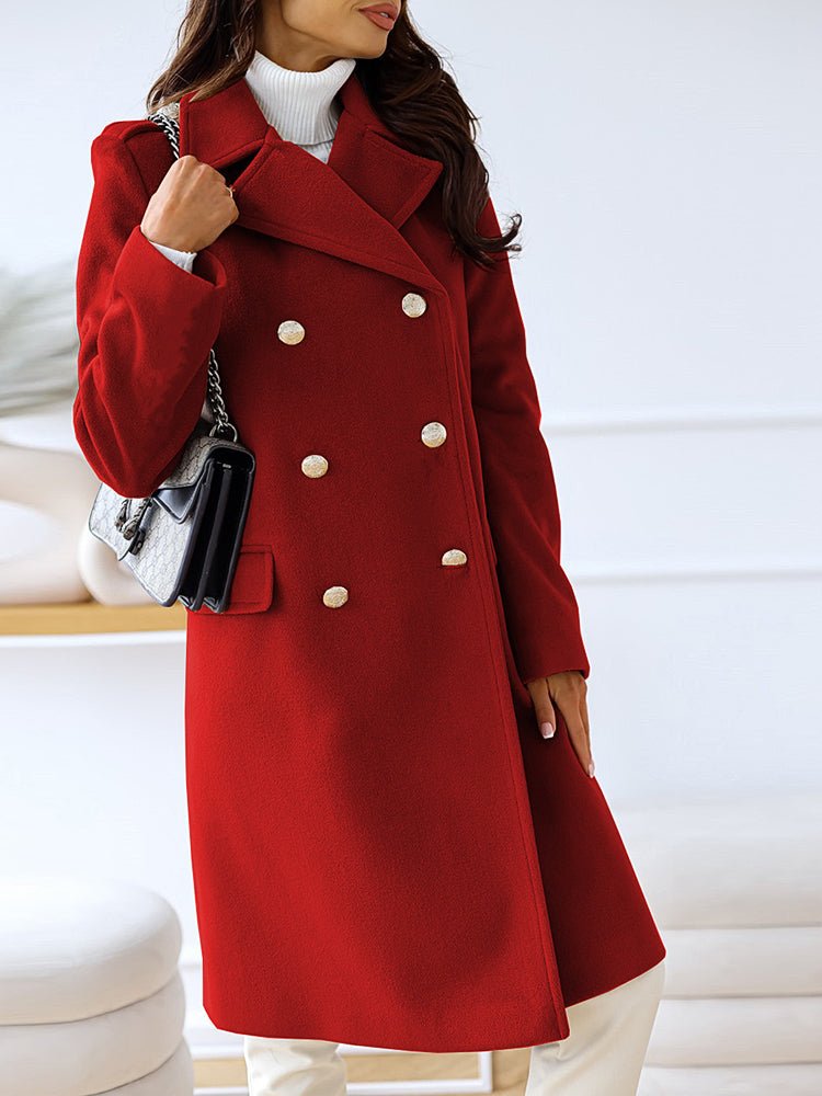 Women's Coats Simple Lapel Double Breasted Woolen Coat