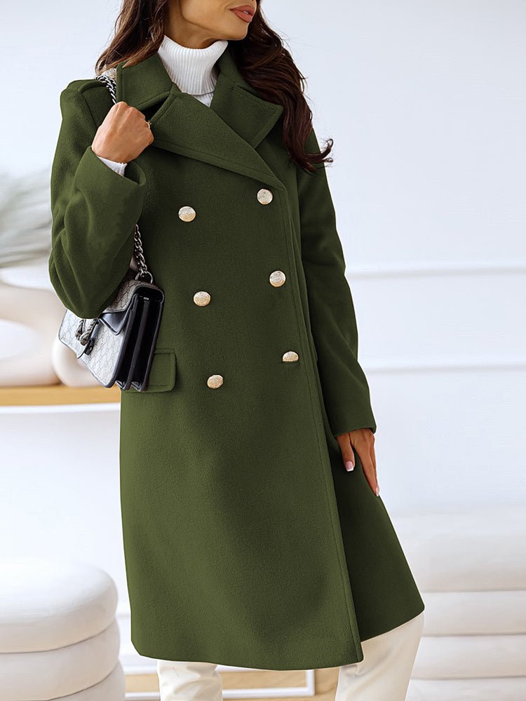 Women's Coats Simple Lapel Double Breasted Woolen Coat