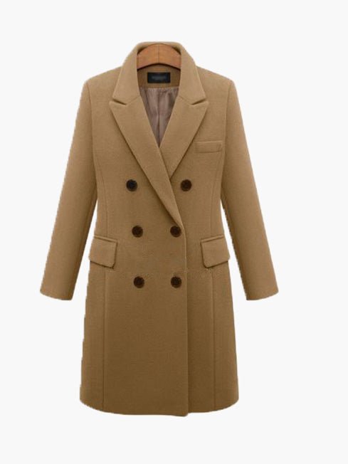 Women's Coats Solid Lapel Double Breasted Wool Coat