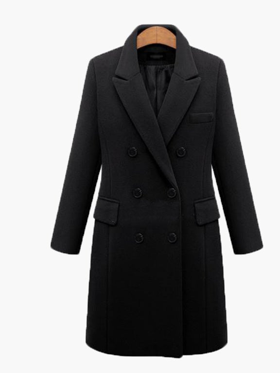 Women's Coats Solid Lapel Double Breasted Wool Coat