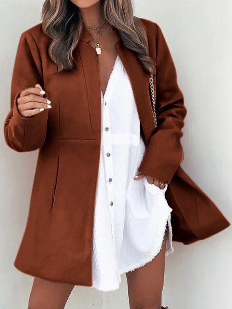 Women's Coats Solid Pocket Slim Fit Wool Coat