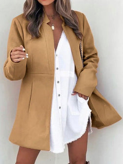 Women's Coats Solid Pocket Slim Fit Wool Coat