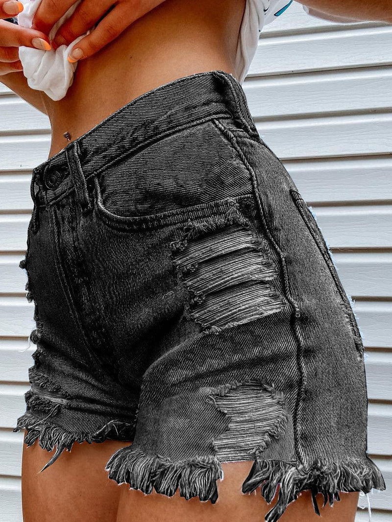 Women's Denim Shorts Casual Mouth Bite Bullet Print Denim Short