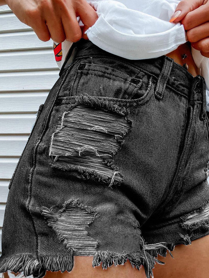 Women's Denim Shorts Casual Mouth Bite Bullet Print Denim Short