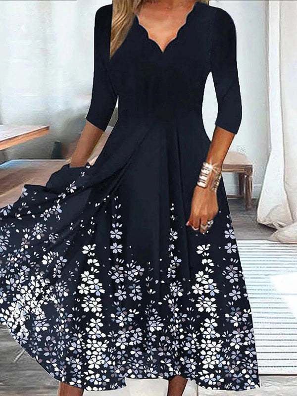 Women's Dresses 3/4 Sleeve V-Neck Floral Maxi Dress