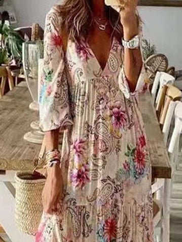 Women's Dresses Bohemian Print 3/4 Sleeve Chiffon Dress