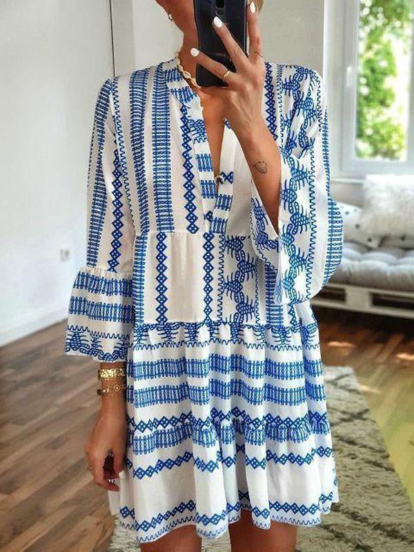 Women's Dresses Bohemian Print Long Sleeve Mini Dress