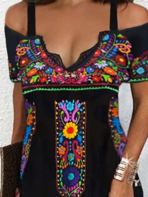 Women's Dresses Bohemian Print Sling V-Neck Short Sleeve Dress