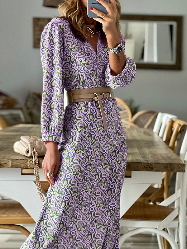 Women's Dresses Bohemian Print V-Neck Long Sleeve Dress