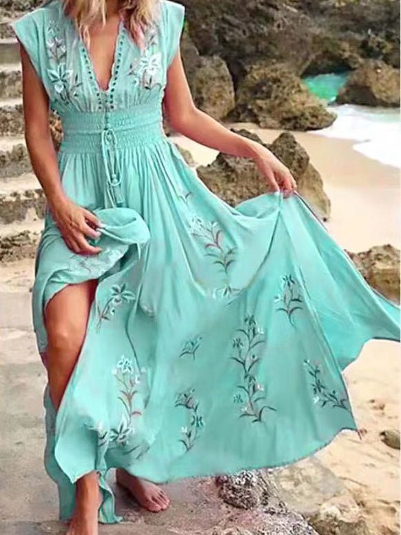 Women's Dresses Bohemian Print V-Neck Sleeveless Dress