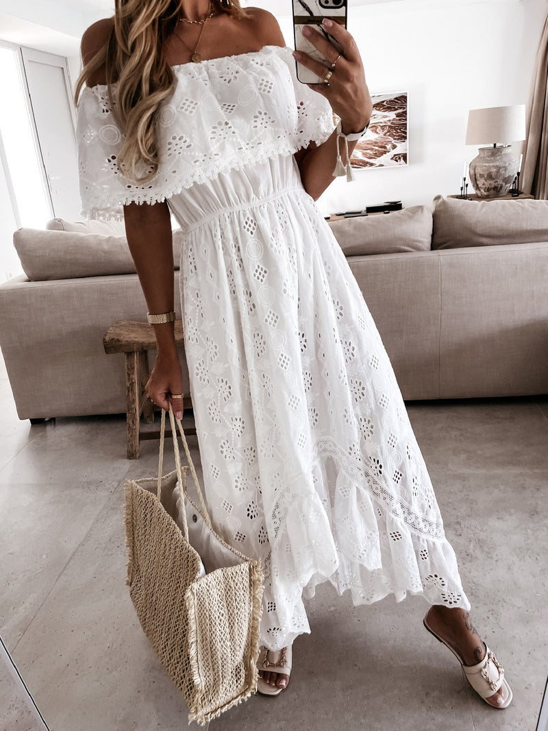 Women's Dresses Boho Lace One-Shoulder Ruffle Dress