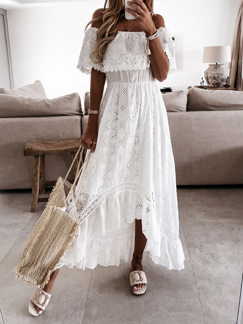 Women's Dresses Boho Lace One-Shoulder Ruffle Dress