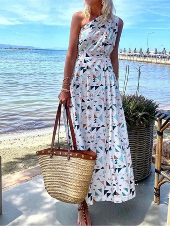 Women's Dresses Boho Print Sloping Shoulder Sleeveless Dress