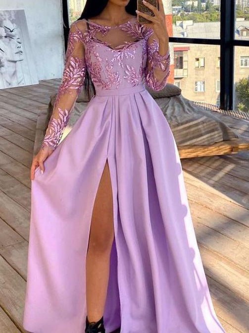 Women's Dresses Bronzed Sequin Long Sleeve Slit Dress