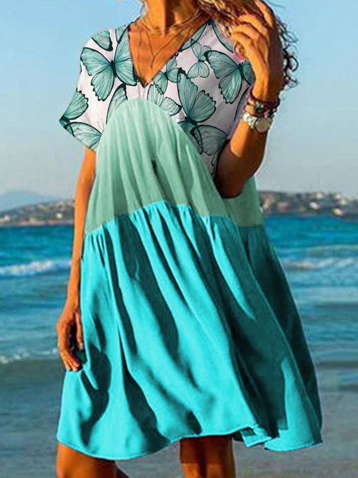 Women's Dresses Butterfly Print V-Neck Short Sleeve Dress