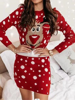 Women's Dresses Casual Christmas Print Long Sleeve Dress