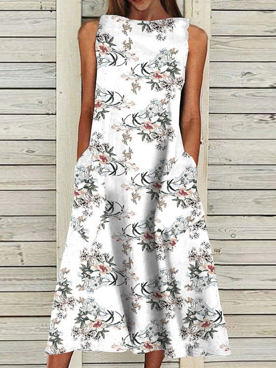 Women's Dresses Casual Floral Pocket Sleeveless Dress